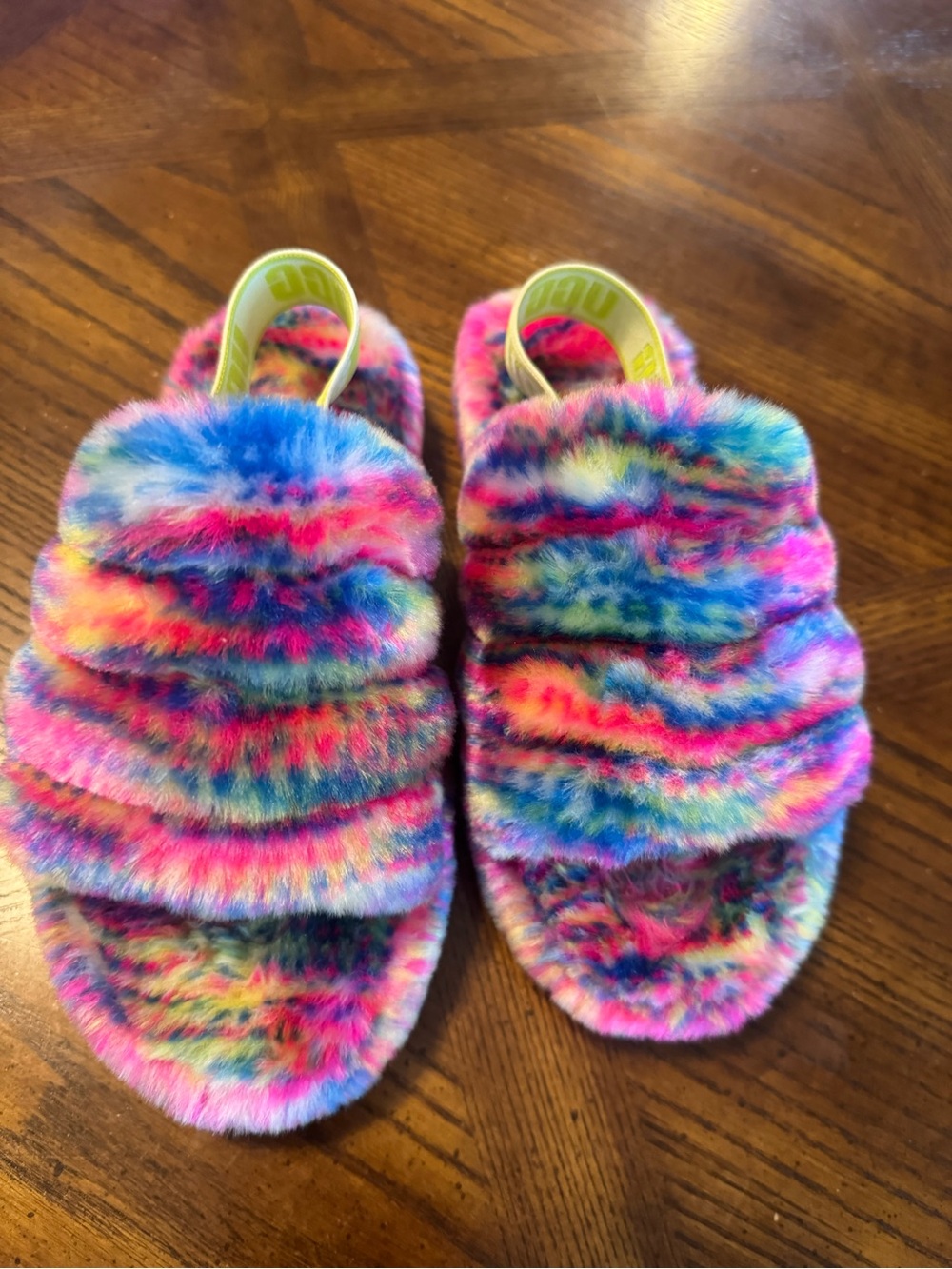 UGG Kids Plush Tie-Dye Slide Sandals - Pink Blue Multicolor